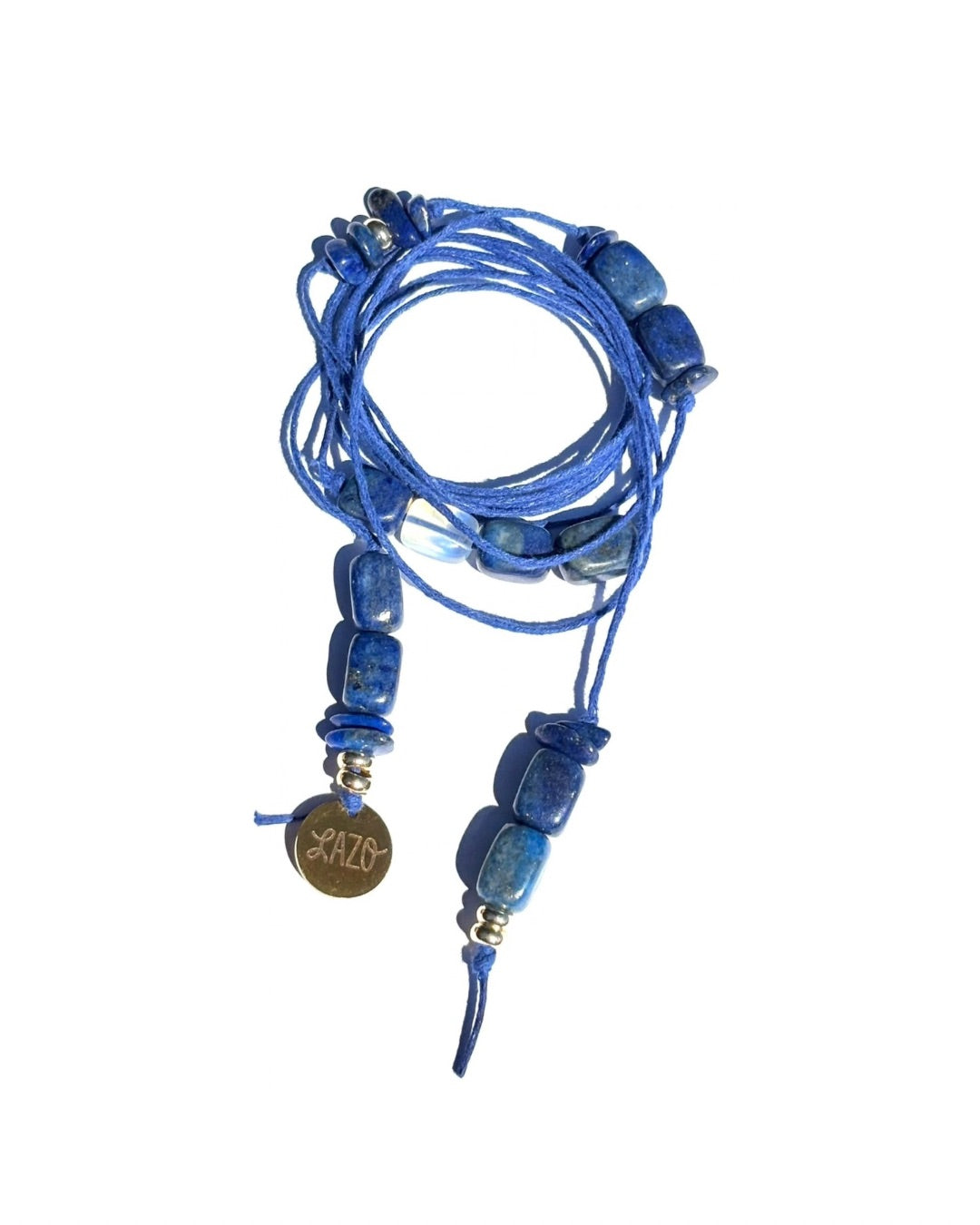 The Azul by LAZO Collective: lapis lazuli cube bead wrap necklace on blue cord