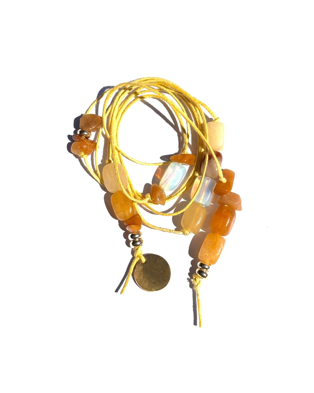 The Maiz by LAZO Collective: yellow jade cube bead wrap necklace on yellow cord