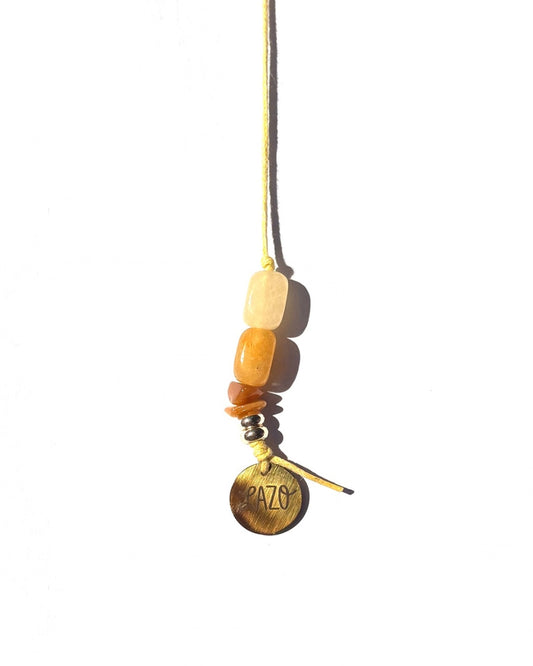 The Maiz by LAZO Collective: yellow jade cube bead wrap necklace on yellow cord