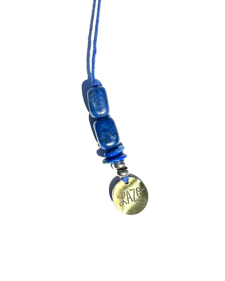 The Azul by LAZO Collective: lapis lazuli cube bead wrap necklace on blue cord