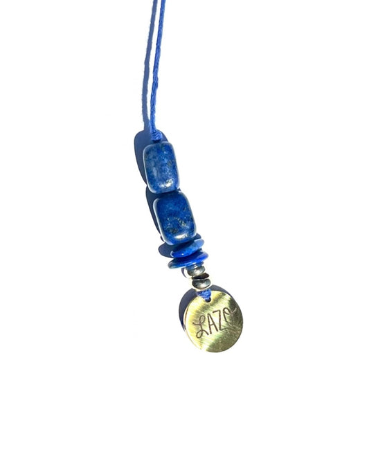 The Azul by LAZO Collective: lapis lazuli cube bead wrap necklace on blue cord