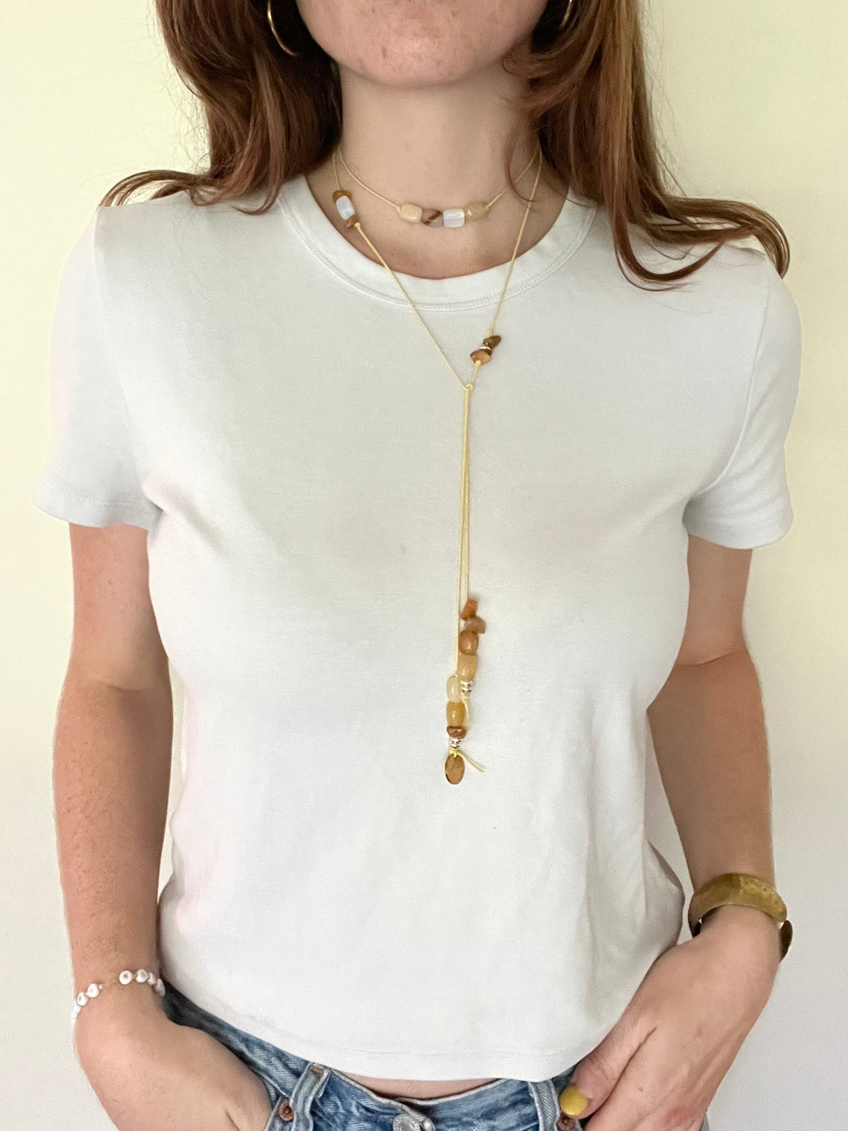 The Maiz by LAZO Collective: yellow jade cube bead wrap necklace on yellow cord